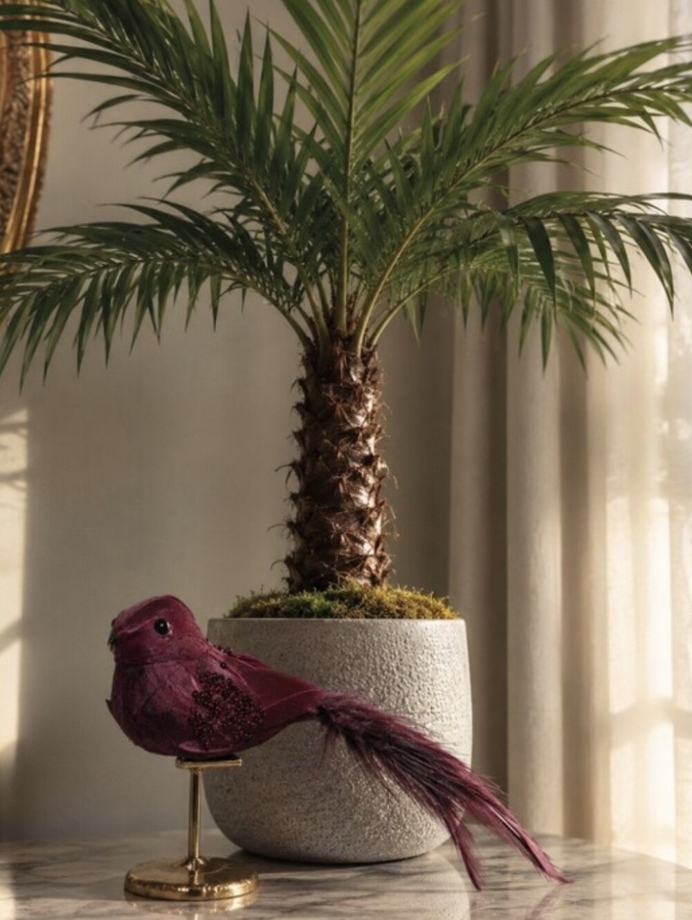 Decorative Plum Feather Bird Accent
